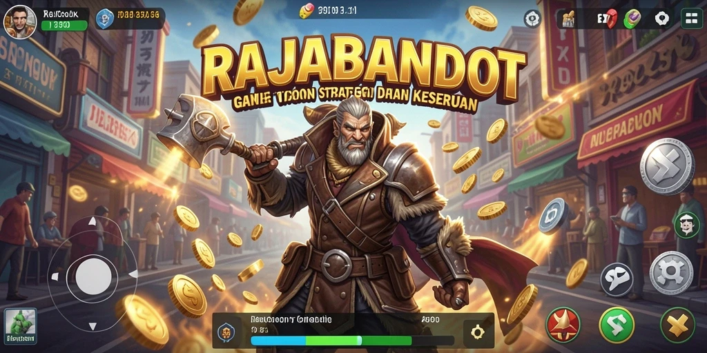 Tampilan gameplay RAJABANDOT yang menampilkan strategi bisnis yang seru.