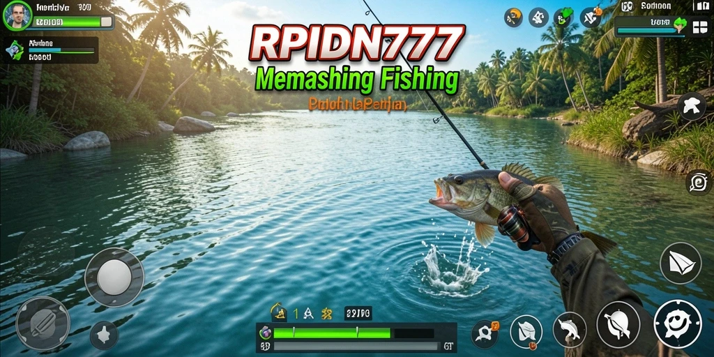 Screenshot gameplay RPIDN777 yang menunjukkan keseruan memancing di alam yang indah.